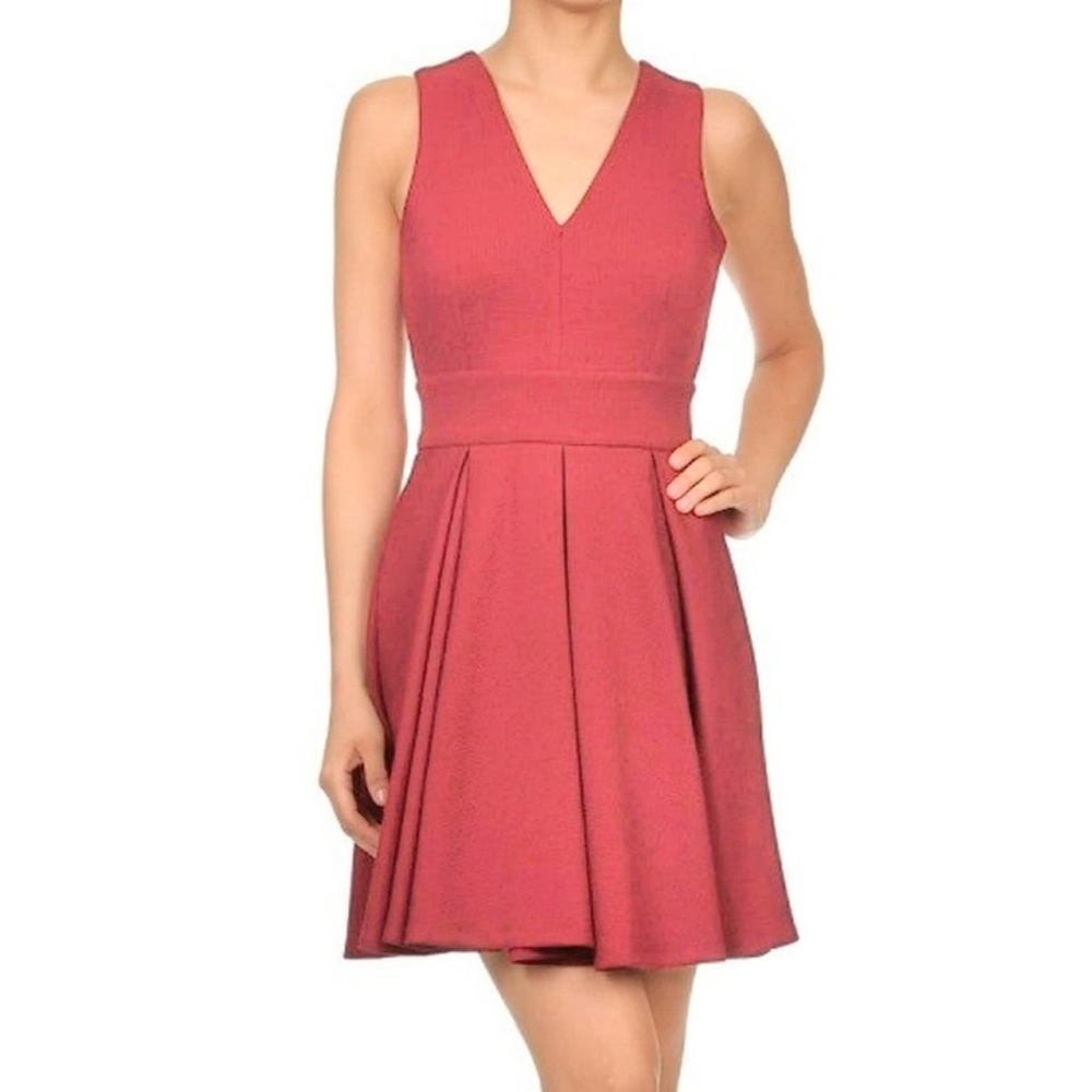 💋Haute Monde Mauve Pink Sleeveless V-Neck A-Line Pleated Mini Dress